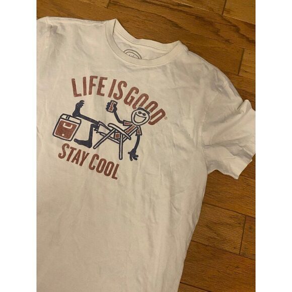Life Is Good "Stay Cool" Graphic T-Shirt White Short Sleeve Cotton Men's Size M - Picture 2 of 8